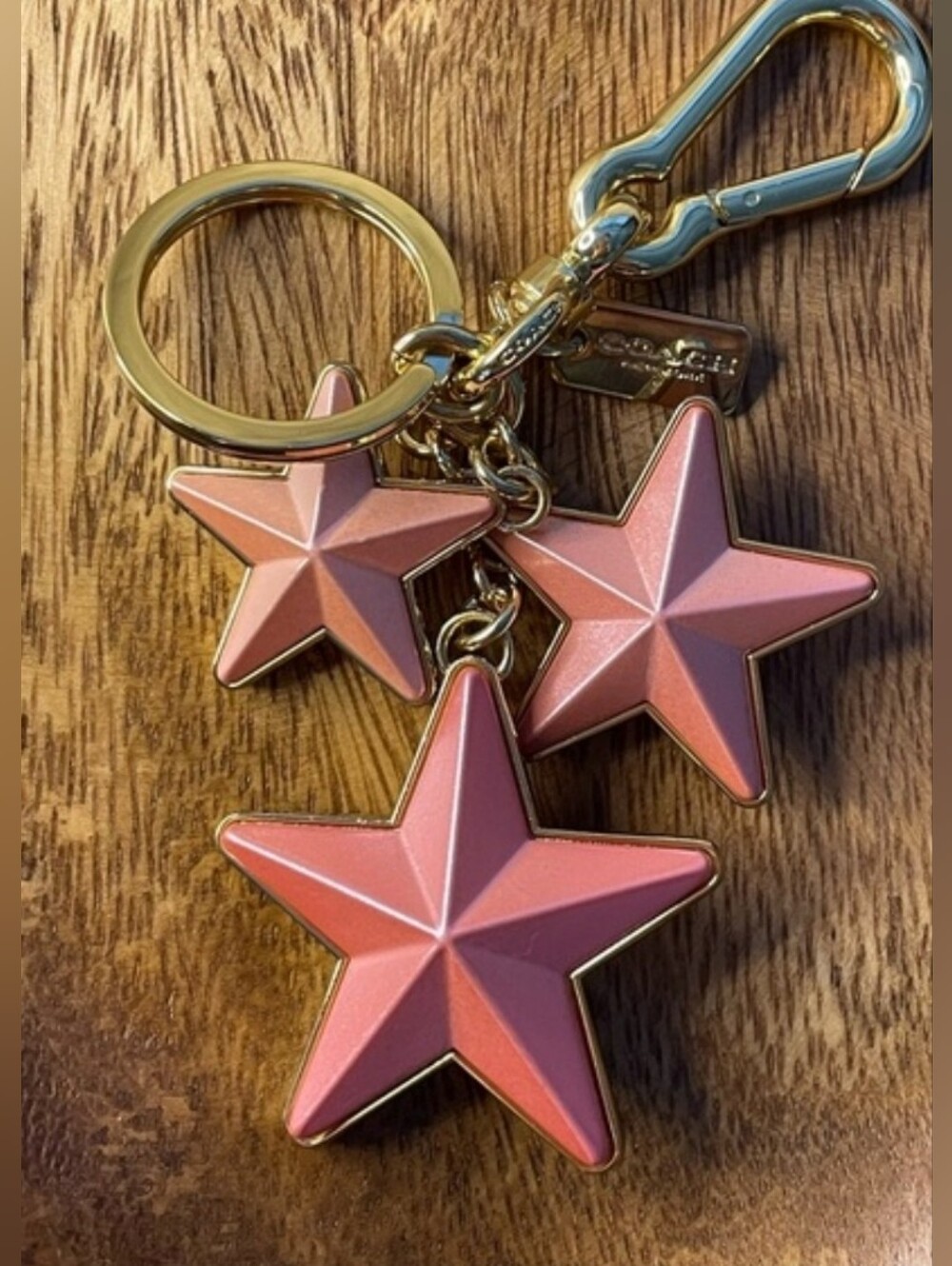 Coach Y2K Pink Acrylic 3D Star Bag Charm Keychain Gold Tone - Picture 6 of 11